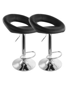 Elama 2 Piece Retro Adjustable Faux Leather Bar Stool in Black with Chrome Base