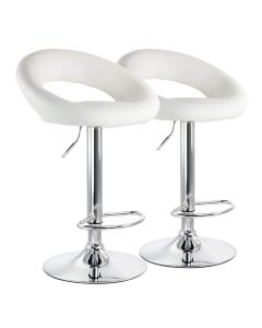 Elama 2 Piece Retro Adjustable Faux Leather Bar Stool in White with Chrome Base