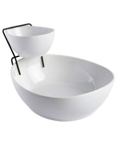Gibson Gracious Dining 3 Piece 2 Tier Fine Ceramic Chip and Dip Serving Set in White