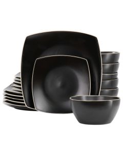 Gibson Soho Lounge 18 Piece Square Stoneware Dinnerware Set in Matte Black