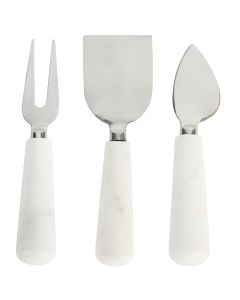 Laurie Gates California Designs Marble and Stainless Steel 3 Piece Cheese Knife Set in White