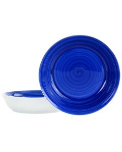 Gibson Home Crenshaw 8.75 Inch 2 Piece Stoneware Pasta Bowl Set in Blue and White