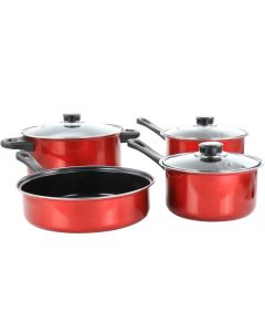 Gibson Everyday Cardinal 7 Piece Nonstick Steel Cookware Set in Red
