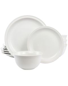 Gibson Home Siam 12 Piece Round Stoneware Dinnerware Set in White