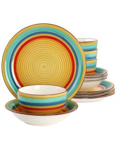 Gibson Home Rainbow 12 Piece Stoneware Dinnerware Set in Yellow Multi
