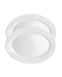 Ultra by Gibson White Shadow 2 Piece 14 Inch Oval Tempered Opal Glass Serving Platter Set in White