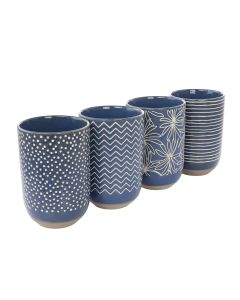Laurie Gates Madrina 4 Piece 19 Ounce Stoneware Assorted Designs Mug Set in Blue