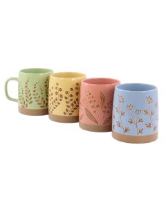 Gibson Home Garcelle 4 Piece 18 Ounce Round Stoneware Mug Set in Assorted Designs and Colors