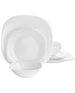 Ultra by Gibson Piazza 12 Piece Tempered Opal Glass Dinnerware Set in White