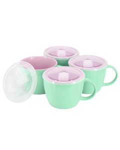 Gibson Home On The Go 4 Piece 25 Ounce Stoneware Soup Cup Set with Lid in Mint