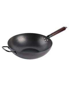 Gibson Home Stargaze 13 Inch Carbon Steel Nonstick Hammered Wok with Wood Handle in Black