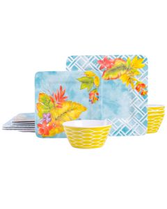 Laurie Gates Tropicalla 12 Piece Square Melamine Dinnerware Set