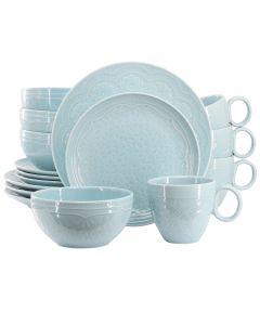 Gibson Elite Alemany 16 Piece Round Stoneware Dinnerware Set in Aqua