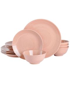 Gibson Elite Ramapo 12 Piece Stoneware Dinnerware Set in Soft Coral Speckle