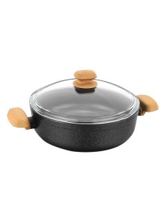 Korkmaz Montana 2 Piece 4 Liter Aluminum Nonstick Low Casserole Dish with Lid and Faux Wood Handles
