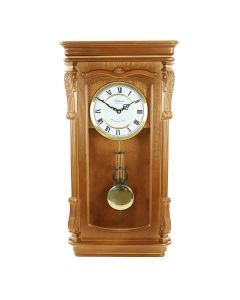 Bedford Clock Collection Golden Oak Chiming Pendulum Wall Clock